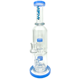 12" AFM Glass Commander Dab Rig with Double UFO Percs, Bent Neck, and Jade Blue Accents