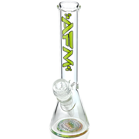 AFM Glass 10" Rasta Mini Beaker Bong with Colored Accents, Front View on White Background