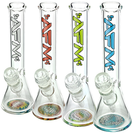 AFM Glass Rasta Mini Beaker Bongs in Clear Glass with Colored Accents, Side View