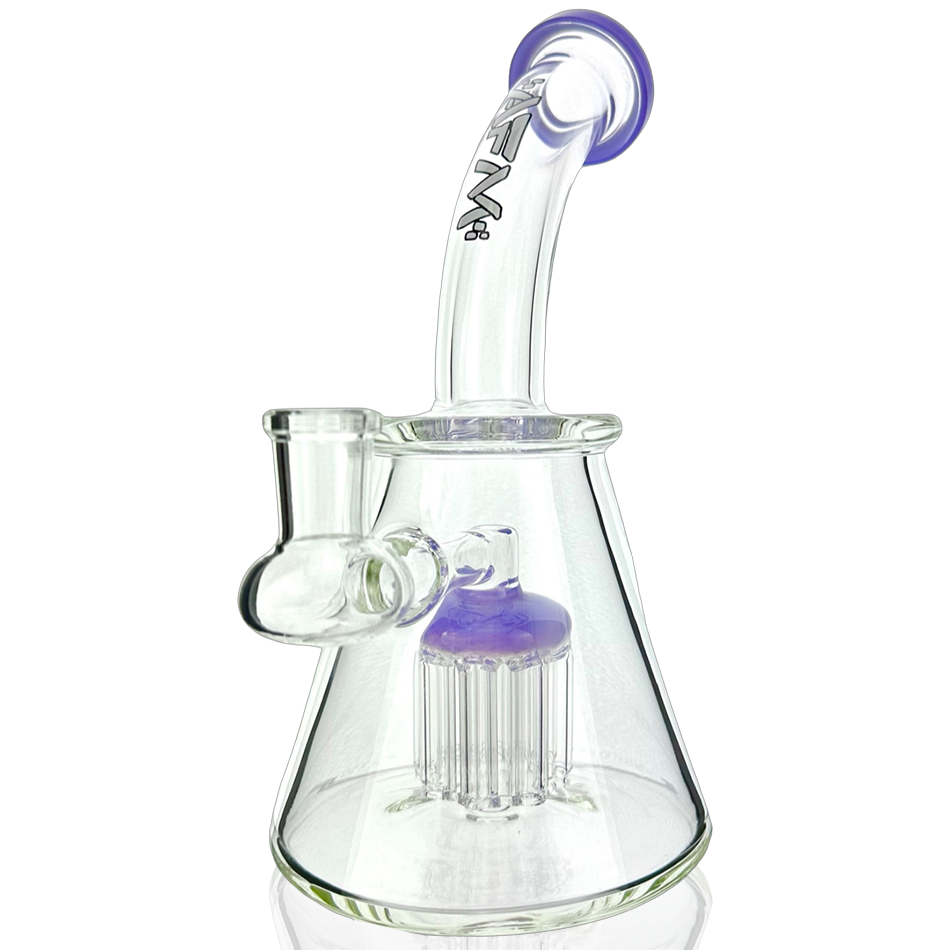 AFM 7" Pyramid Glass Mini Dab Rig with Bent Neck and Colored Accents - Front View