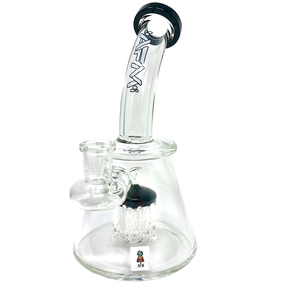 AFM 7" Pyramid Mini Dab Rig with Bent Neck and 14mm Female Joint, Front View on White Background