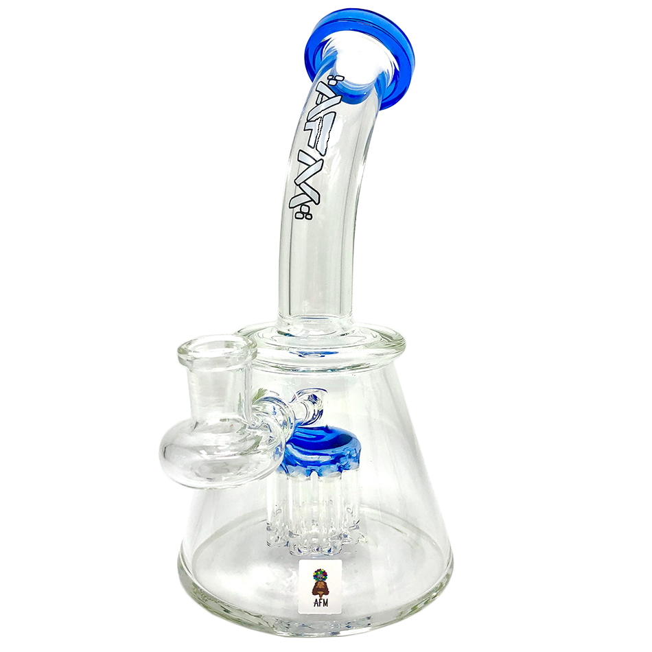 7" AFM Pyramid Glass Mini Dab Rig with Bent Neck and Blue Accents - Front View