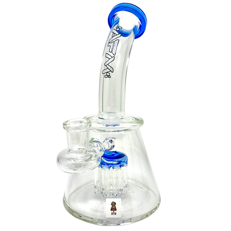 7" AFM Pyramid Glass Mini Dab Rig with Bent Neck and Blue Accents - Front View