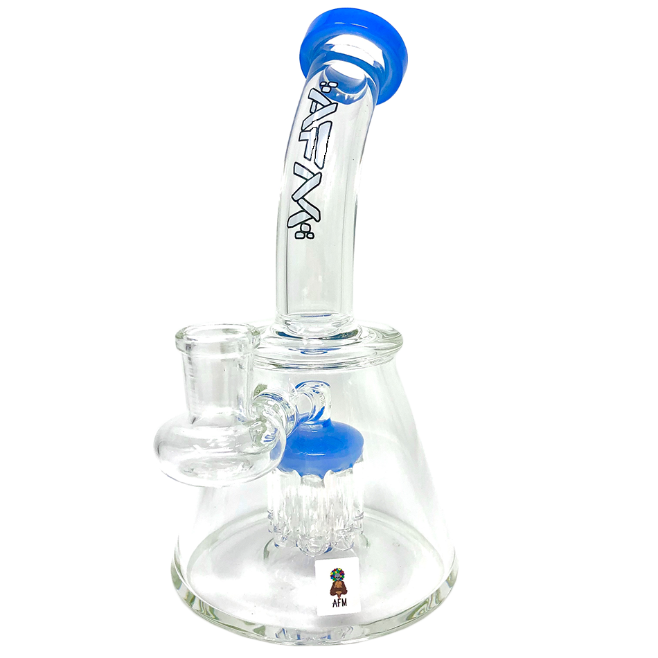 AFM 7" Pyramid Mini Dab Rig with Bent Neck and Colored Accents, Front View on White Background