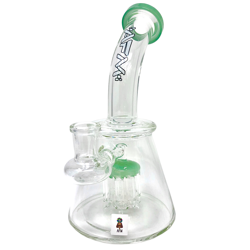 AFM 7" Pyramid Glass Mini Dab Rig with Bent Neck and Colored Accents - Front View