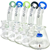 AFM Glass Mini Dab Rigs, 7" Pyramid Design with Bent Neck and Colored Accents, Front View