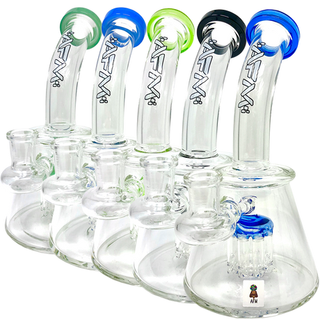 AFM Glass Mini Dab Rigs, 7" Pyramid Design with Bent Neck and Colored Accents, Front View