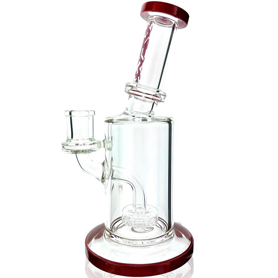 AFM 8" Puck Clear Glass Mini Dab Rig with Bent Neck and Showerhead Perc, Front View