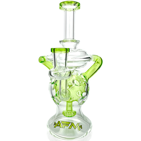 9" AFM Swiss Color Glass Recycler Dab Rig with Showerhead Perc, Front View on White Background