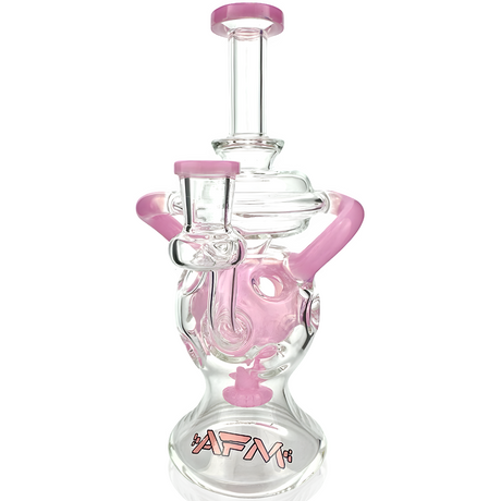 9" AFM Swiss Glass Recycler Dab Rig with Pink Accents and Showerhead Perc, Front View