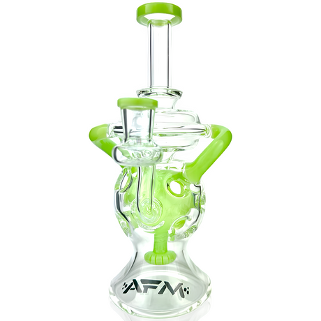 AFM 9" Swiss Color Glass Recycler Dab Rig with Showerhead Perc, Front View on White