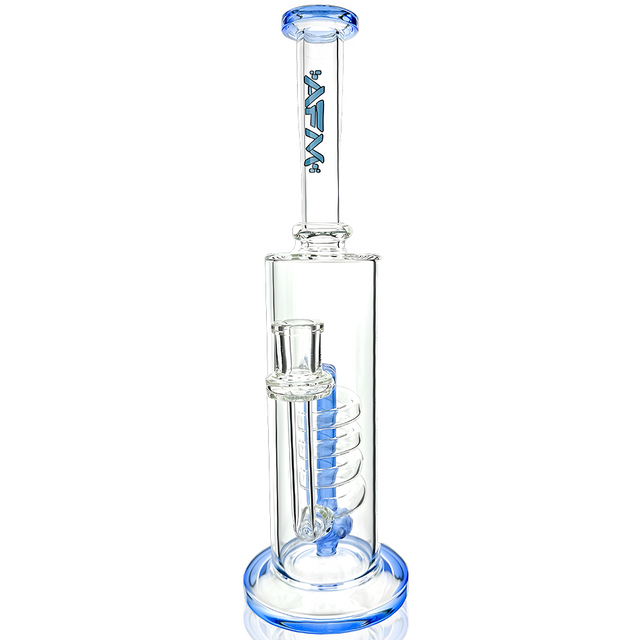 13" AFM Glass Spiral Waterfall Dab Rig with Showerhead Perc, Front View on White Background