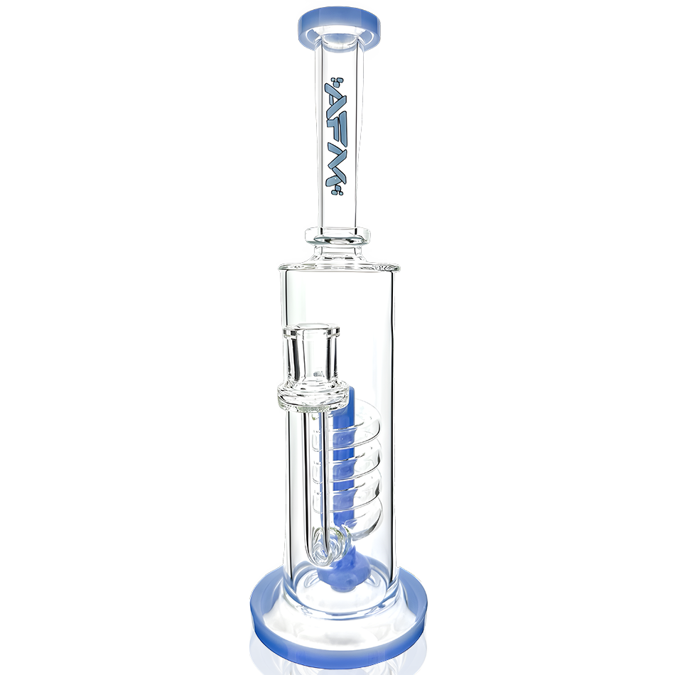 13" AFM Glass Spiral Waterfall Dab Rig with Showerhead Perc and Bent Neck, Front View