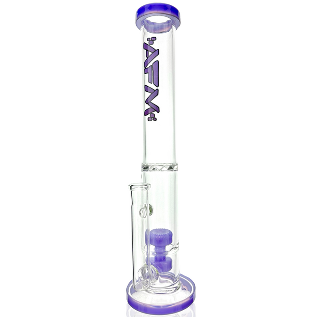 13" AFM Glass Double Puck Straight Tube Bong with Color Accents and Showerhead Perc