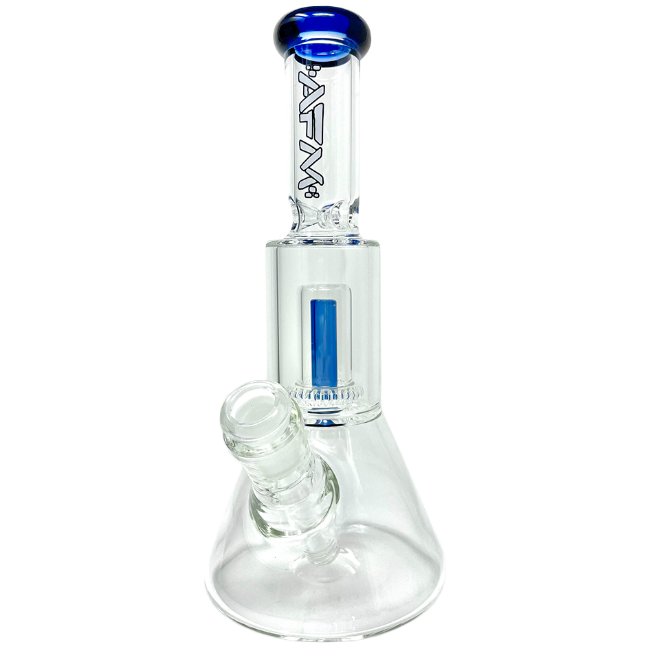 12" AFM Glass Mini Beaker Bong with UFO Chamber and Ink Blue Accents, Front View