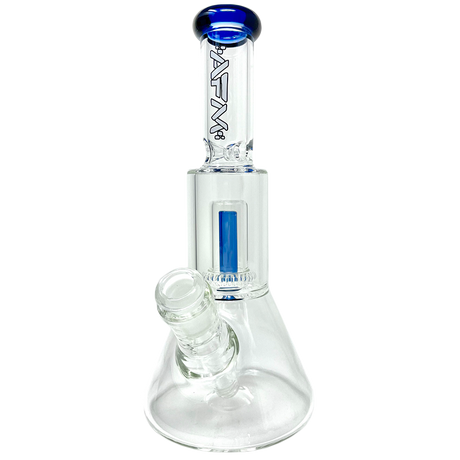 12" AFM Glass Mini Beaker Bong with UFO Chamber and Ink Blue Accents, Front View