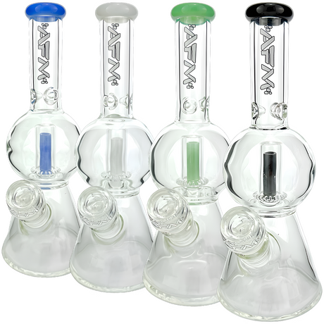 AFM Glass 12" Bubble Globe Beaker Bongs with Colored Accents, Front View