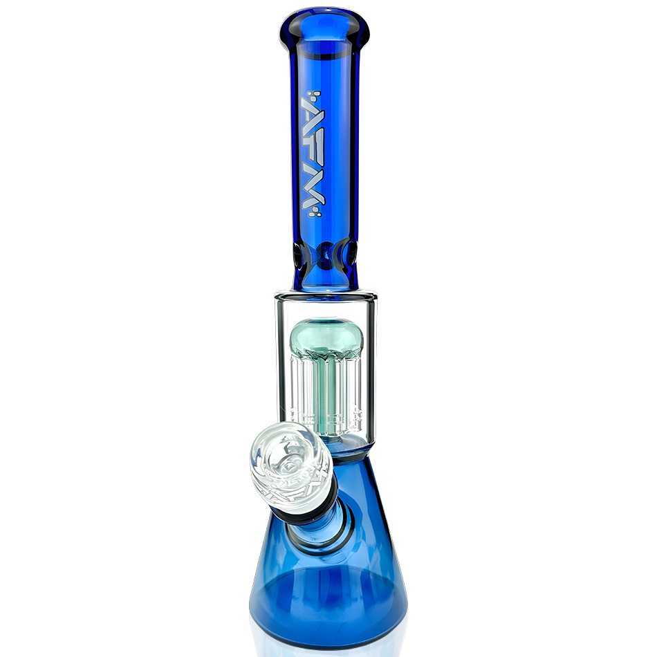 10" AFM Glass Tree Perc Mini Beaker Bong in Ink Blue with Clear Bowl - Front View