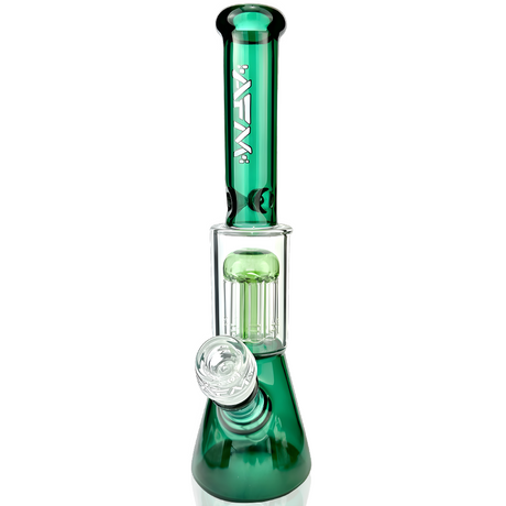 10" AFM Glass Tree Perc Mini Beaker Bong in Aqua with Clear Bowl - Front View