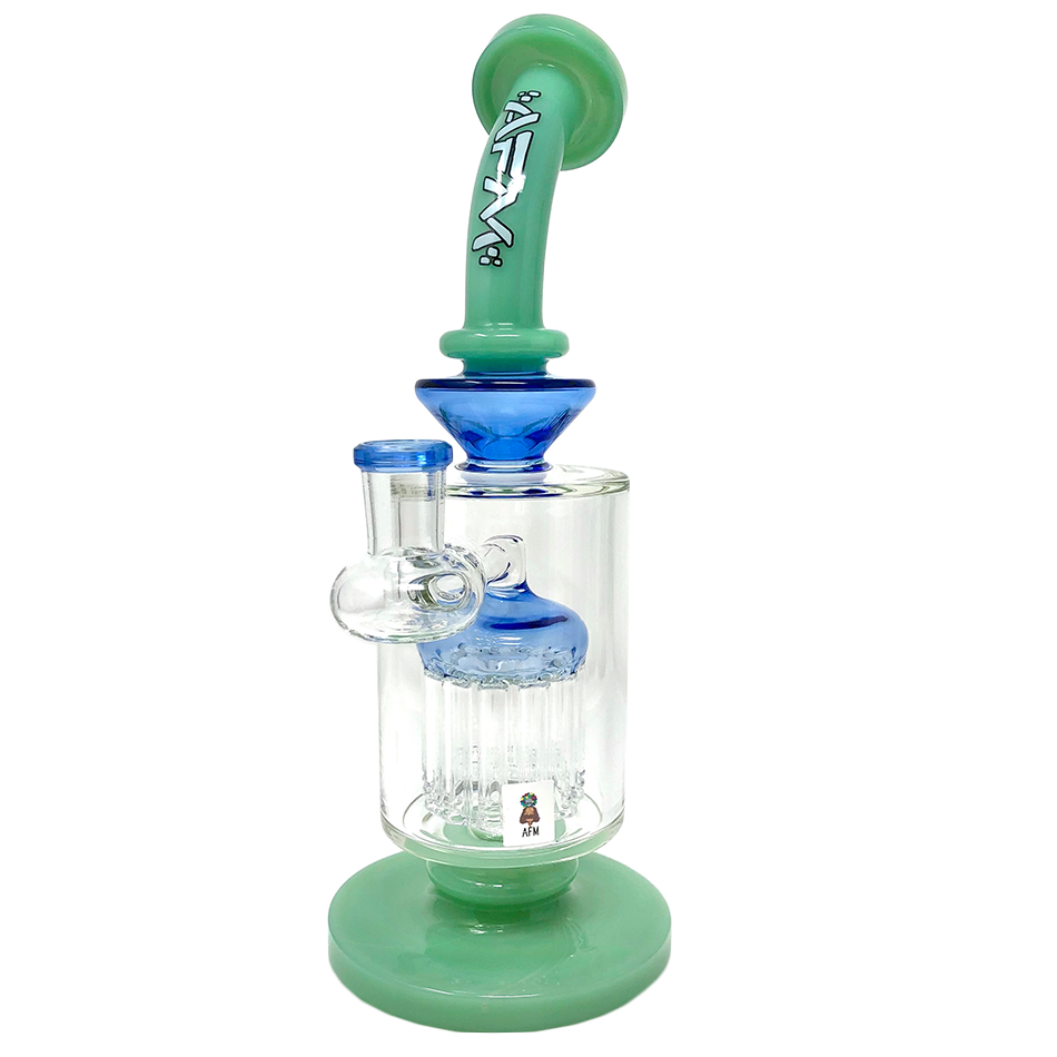 9" AFM Flex Double Color Arm Glass Dab Rig with Showerhead Perc, Front View