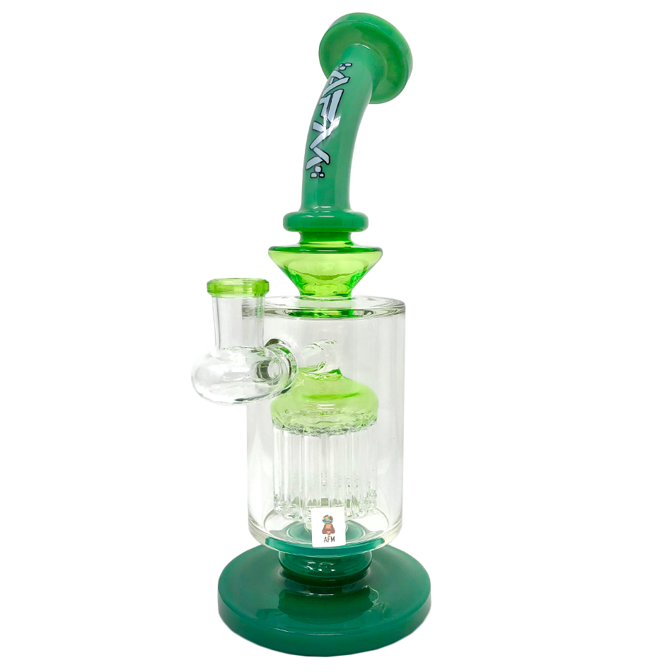 9" AFM Flex Double Color Arm Glass Dab Rig with Showerhead Perc, Front View