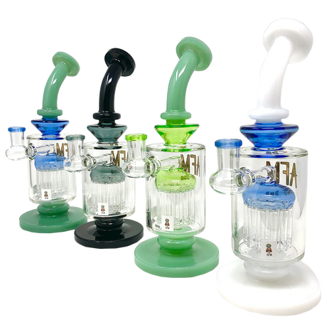 AFM Glass Dab Rigs with Double Color Arms, Bent Neck & Showerhead Perc, Front View