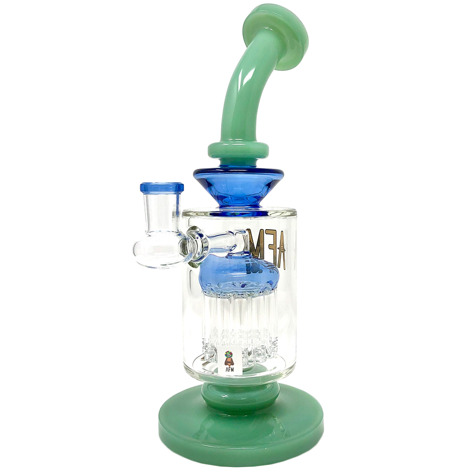 9" AFM Glass Dab Rig with Double Color Arm, Showerhead Perc, and Bent Neck - Front View