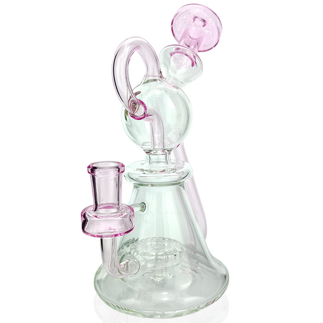 8" AFM Unicorn Glass Recycler Dab Rig with Pink Accents and 14mm Female Joint