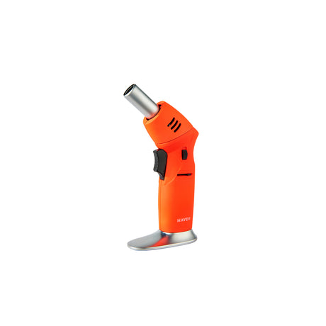 Maven Torch Model T Neon Orange Butane Lighter with Adjustable Jet Flame and Stand, Side View