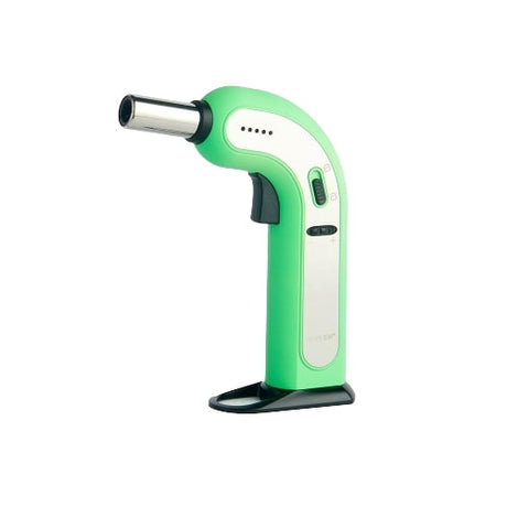 Maven Torch Viper 8" Neon Green Dual-Tone Chrome Table Torch, Windproof Jet Flame, Side View