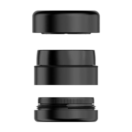 Flower Mill 2" Next Gen Premium Grinder in black, disassembled view showing all components