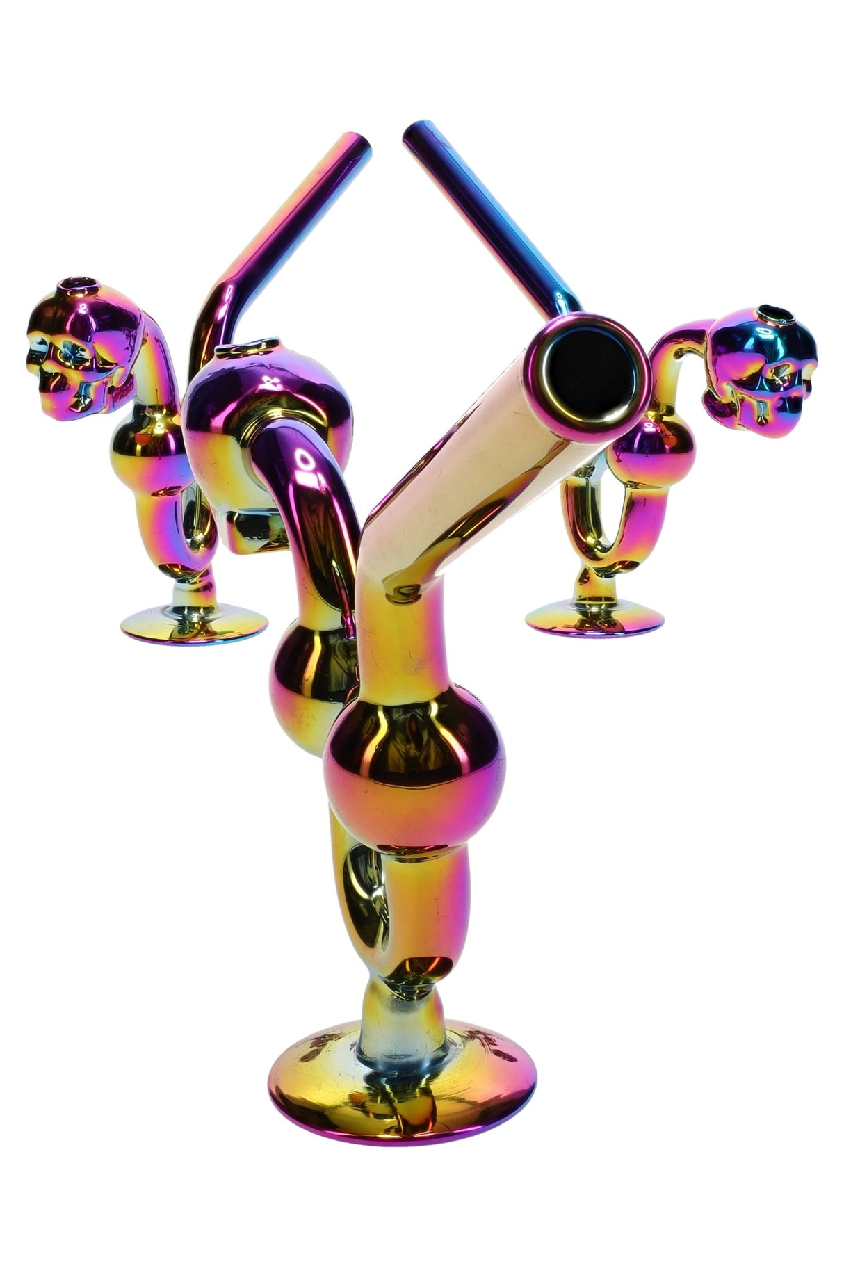 Rainbow Metallic Glass Skull Oil Burner Pipe “Chrome Reaper” – 6″ – Assorted Colors