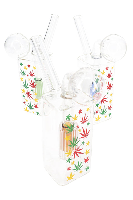 Clear Glass Rasta Leaf Decal Oil Burner Rig “Counter Breeze” – Dome Perc – 3.5″ – Assorted Colors