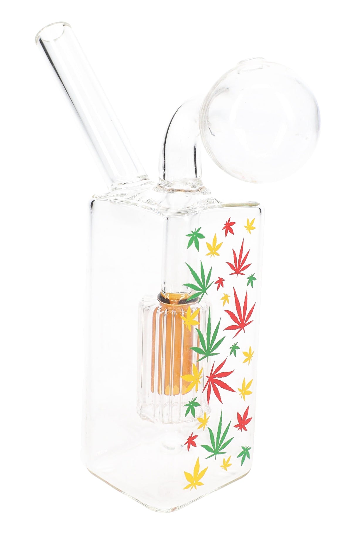 Clear Glass Rasta Leaf Decal Oil Burner Rig “Counter Breeze” – Dome Perc – 3.5″ – Assorted Colors