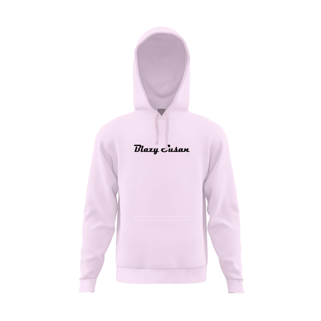 Blazy Susan Pink Hoodie front view on white background, comfortable cotton, perfect for stoner moms