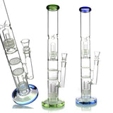 1Stop Glass 18" Straight Tube Bong with Double Matrix & Honeycomb Percs, Blue & Green Accents