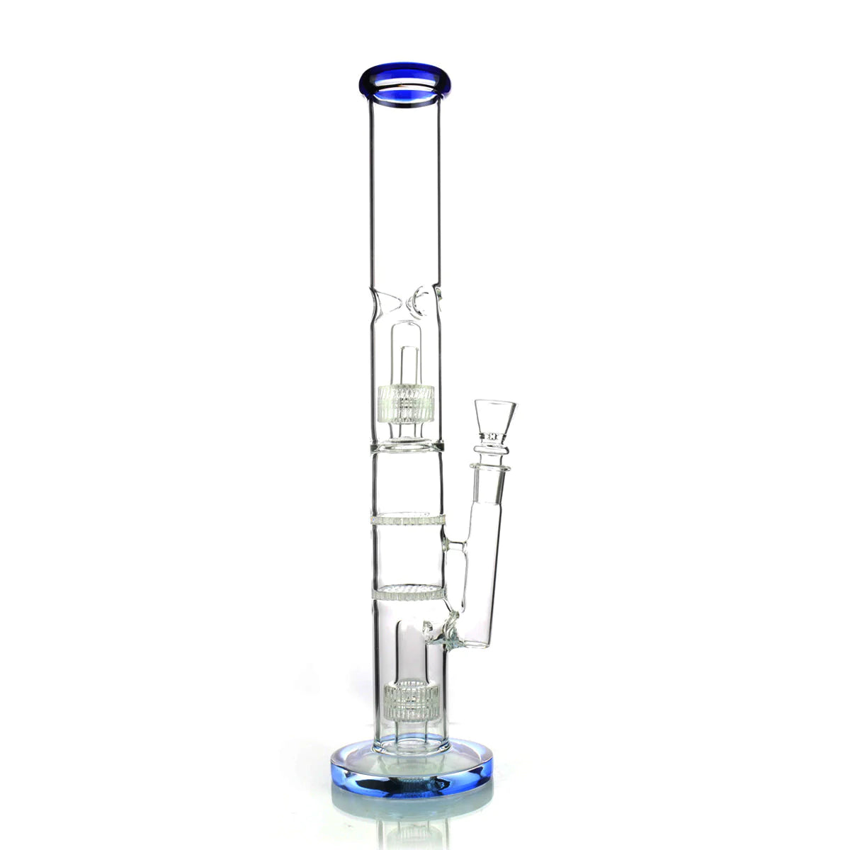 1Stop Glass 18" Straight Tube Bong with Double Matrix & Honeycomb Percs, Blue Accents