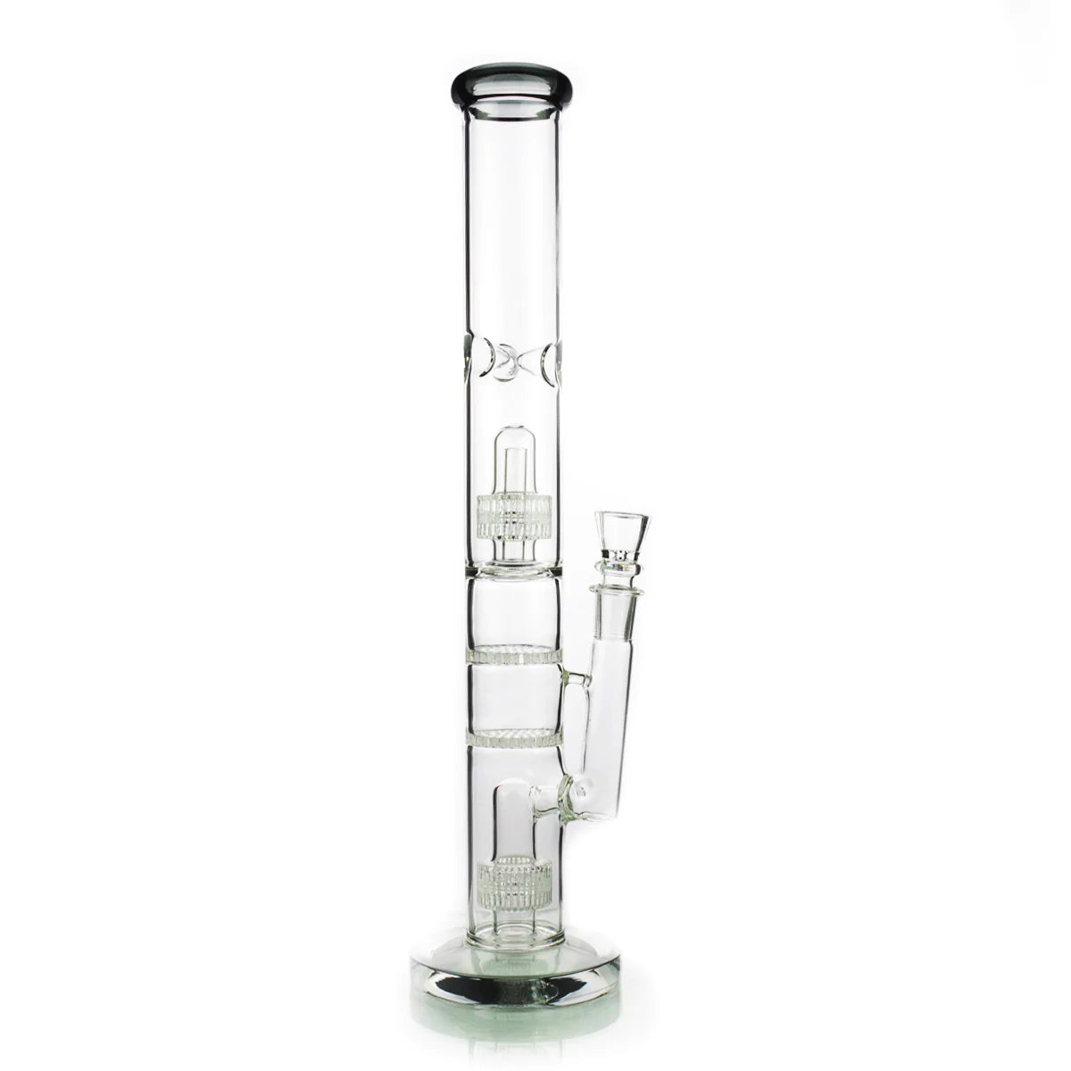 1Stop Glass 18" Straight Tube Bong, Double Matrix & Honeycomb Percs, Front View