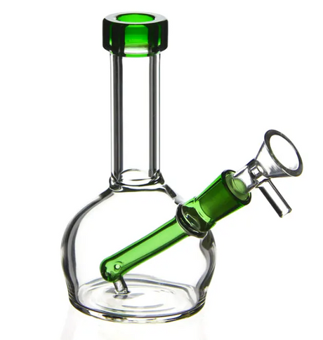 1Stop Glass 6 Inch Green Round Base Bong - Portable, Borosilicate Glass, Front View