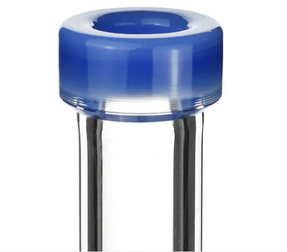 1Stop Glass 6" Round Base Bong in blue, perfect for travel with a 45-degree joint angle