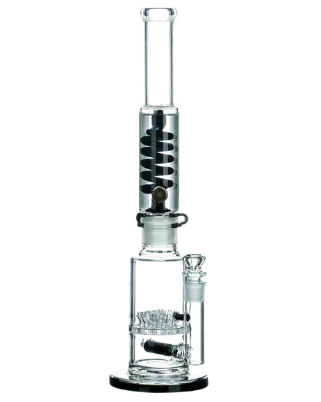 1Stop Glass 19" Coiled Glycerin Bong, Black, Front View with In-Line Percolator
