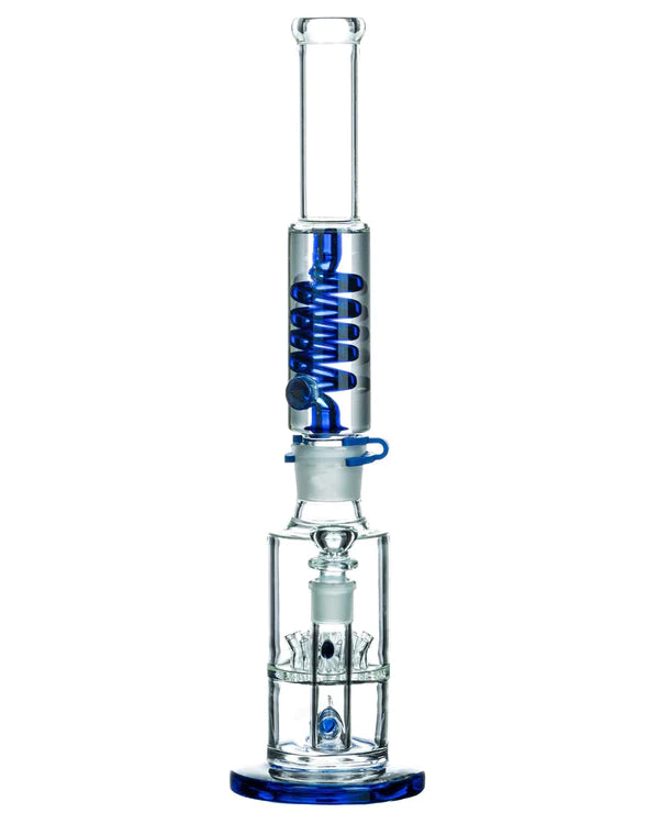 1Stop Glass 19" Coiled Glycerin Bong in Black & Blue with In-Line Percolator - Front View