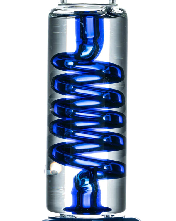 1Stop Glass 19" Coiled Glycerin Bong, Black & Blue, Front View, Borosilicate Glass
