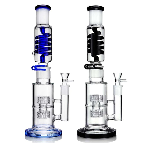 1Stop Glass 14" Glycerin Straight Tube Bong in Black and Blue with Matrix Percolator