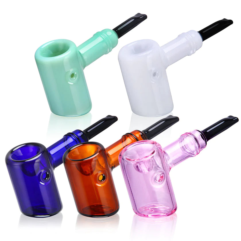 1Stop Glass 5 Inch Hammer Sherlock Pipes in Amber, Blue, Green, Pink, White