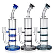 1Stop Glass 11" Triple Perc Bongs with Double Honeycomb & Turbine Percs in Blue, Gray, Green