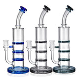 1Stop Glass 11" Triple Perc Bongs with Double Honeycomb & Turbine Percs in Blue, Gray, Green