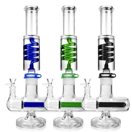 1Stop Glass 16" Glycerin Bongs with Inline Perc, Heavy Wall Glass in Black, Blue, Green