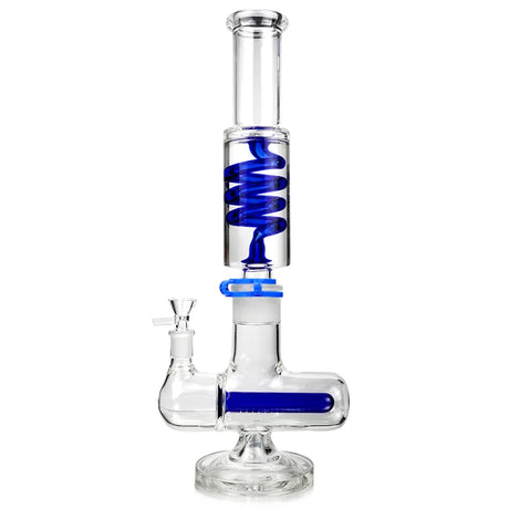 1Stop Glass 16" Glycerin Inline Perc Bong in Blue, front view on seamless white background