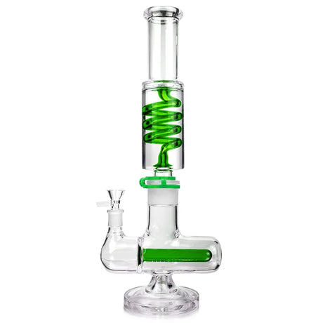 1Stop Glass 16" Glycerin Inline Perc Bong in Green with Heavy Wall Glass, Front View